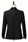 2 Piece Black One Button Peak Lapel Men's Prom Suits