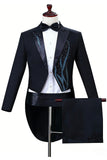 Black Golden One Button 2 Piece Peak Lapel Men's Suits