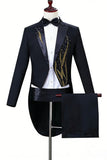Black Golden One Button 2 Piece Peak Lapel Men's Suits
