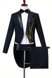 Black Golden One Button 2 Piece Peak Lapel Men's Suits