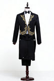 2 Piece Black One Button Peak Lapel Men's Suits