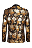 Golden Jacquard Floral Shawl Lapel Single Breasted Men' Blazer