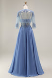 Velvet Burgundy A-Line Appliqued Long Mother of the Bride Dress with Beading