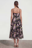 A Line Spaghetti Straps Midi Printed Multi Floral Dress