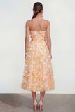 Champagne Strapless A Line Midi Dress with 3D Flowers