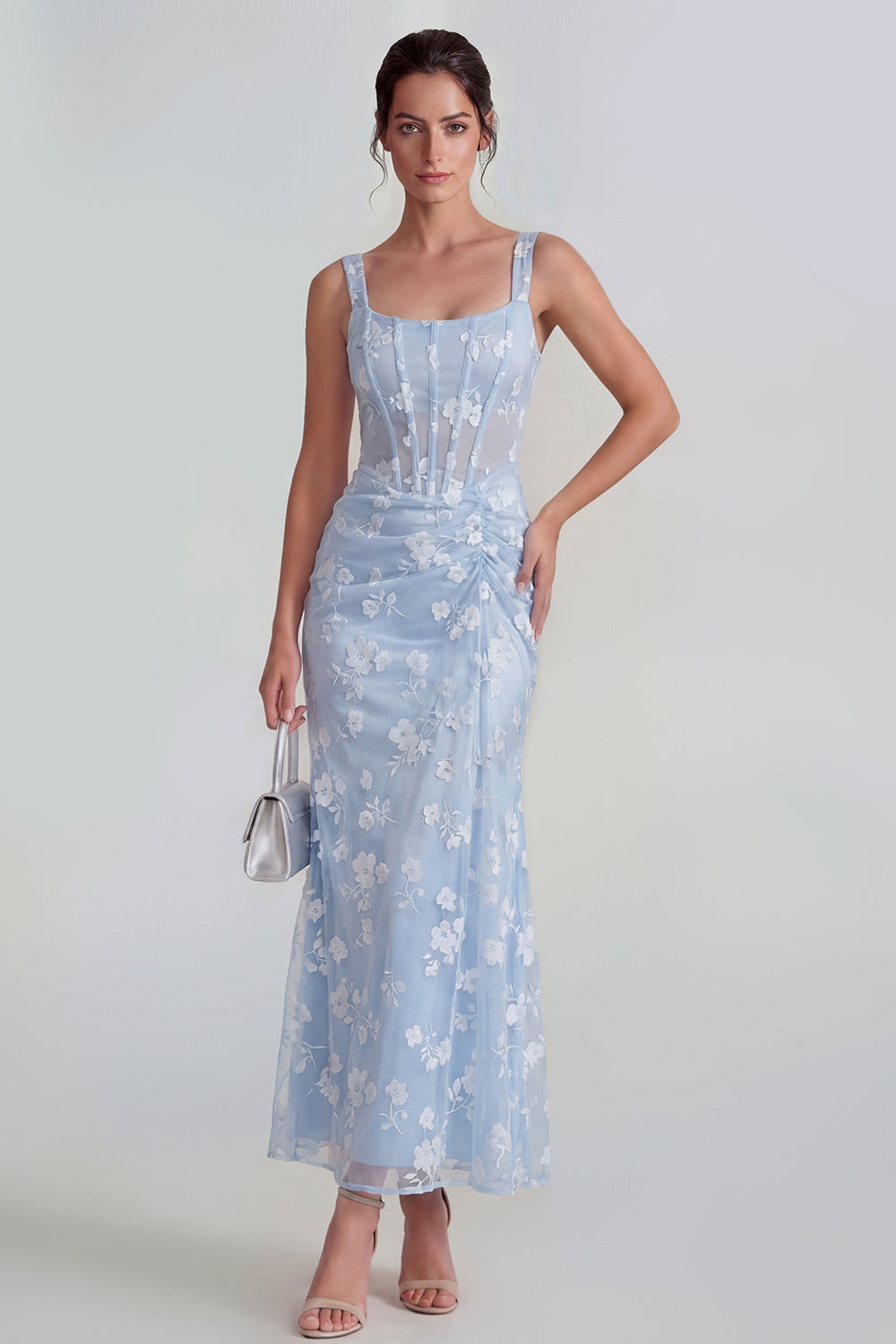 square neck floral corset lace up midi dress Buy Cider Blue Square Neck Floral Corset Lace Up Midi Dress (XXS) Online