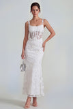 Lilac Sheath Sheer Corset Square Neck Midi Floral Dress with Lace Up Back