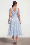 Lilac A-Line V-Neck Midi Floral Dress with Bow