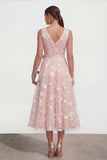 Lilac A-Line V-Neck Midi Floral Dress with Bow