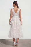 Lilac A-Line V-Neck Midi Floral Dress with Bow