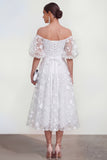 Off The Shoulder A-Line Pink Midi Floral Dress with Lace Up Back