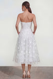 Strapless A-Line Midi Lilac Floral Dress with Pockets