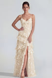 Shearh Lilac Floral Spaghetti Straps Ruffled Maxi Dress with Slit
