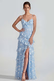 Shearh Lilac Floral Spaghetti Straps Ruffled Maxi Dress with Slit