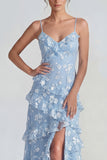 Shearh Lilac Floral Spaghetti Straps Ruffled Maxi Dress with Slit
