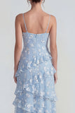 Shearh Lilac Floral Spaghetti Straps Ruffled Maxi Dress with Slit