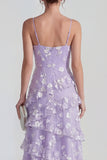 Shearh Lilac Floral Spaghetti Straps Ruffled Maxi Dress with Slit