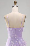 Shearh Lilac Floral Spaghetti Straps Ruffled Maxi Dress with Slit