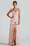 Shearh Lilac Floral Spaghetti Straps Ruffled Maxi Dress with Slit