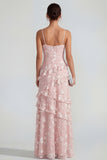 Shearh Lilac Floral Spaghetti Straps Ruffled Maxi Dress with Slit