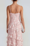 Shearh Lilac Floral Spaghetti Straps Ruffled Maxi Dress with Slit