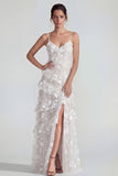 Shearh Lilac Floral Spaghetti Straps Ruffled Maxi Dress with Slit