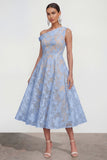Pink One Shoulder A-Line Midi Floral Dress