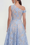 Pink One Shoulder A-Line Midi Floral Dress