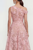 Pink One Shoulder A-Line Midi Floral Dress