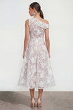 Pink One Shoulder A-Line Midi Floral Dress