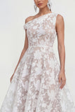 Pink One Shoulder A-Line Midi Floral Dress