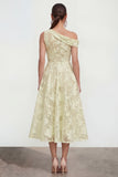Pink One Shoulder A-Line Midi Floral Dress