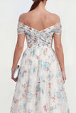 White A Line Off The Shoulder Midi Multi Floral Dress