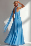 Butter Yellow Chiffon Strapless Ruched Sheath Long Bridesmaid Dress with Slit