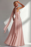 Butter Yellow Chiffon Strapless Ruched Sheath Long Bridesmaid Dress with Slit