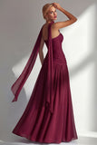 Butter Yellow Chiffon Strapless Ruched Sheath Long Bridesmaid Dress with Slit