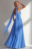 Butter Yellow Chiffon Strapless Ruched Sheath Long Bridesmaid Dress with Slit