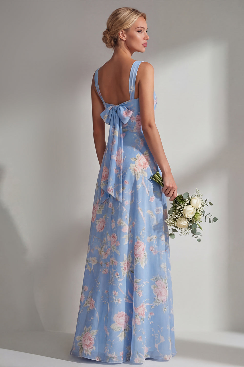 ZAPAKA Women Chiffon Blue Pink Flower Bridesmaid Dress with Slit One Shoulder Ruched Printed Long Wedding Guest Dress with Bow, Pink Red Flower / US2