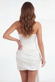 Strapless Bodycon White Mini Graduation Dress with 3D Flowers