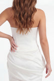 Strapless Bodycon White Mini Graduation Dress with 3D Flowers