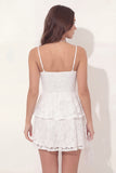 White Lace Floral A Line Tiered Ruffle Mini Graduation Dress