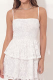 White Lace Floral A Line Tiered Ruffle Mini Graduation Dress