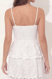 White Lace Floral A Line Tiered Ruffle Mini Graduation Dress