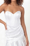 White Sweetheart Satin Corset Ruched Mini Graduation Dress with Ruffles