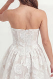 Strapless White Appliqued Corset A Line Mini Dress