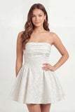 Floral A Line Strapless Mini White Dress