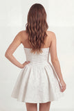 Floral A Line Strapless Mini White Dress