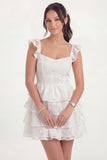 White Floral Corset A Line Tiered Ruffled Short Graduation Dress