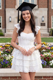 White Floral Corset A Line Tiered Ruffled Short Graduation Dress