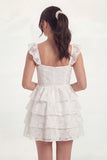 White Floral Corset A Line Tiered Ruffled Short Graduation Dress